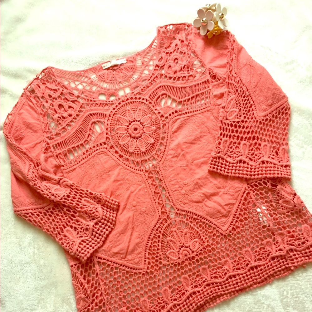 Crocheted style salmon pink top